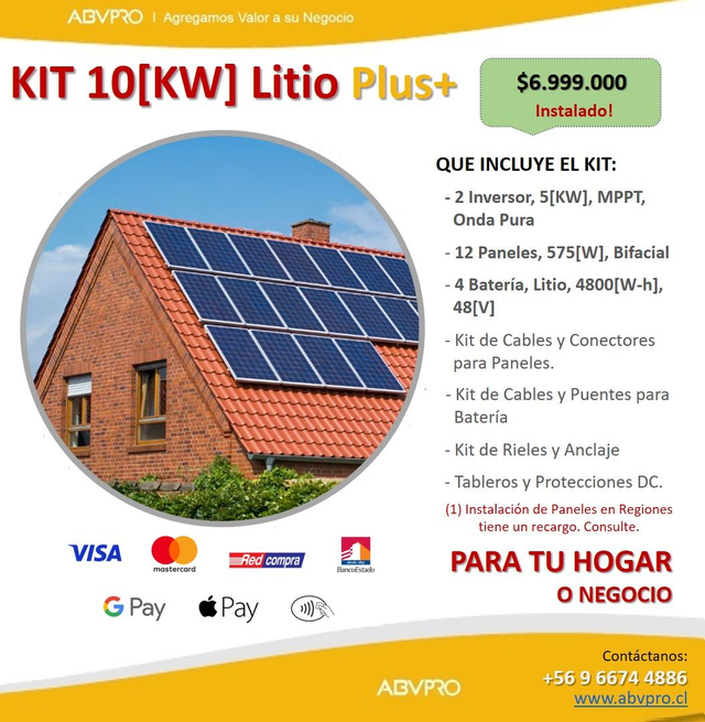 KIT 10[KW] Litio Plus+ (Instalación incluida)