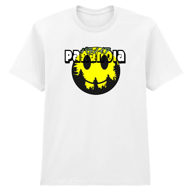 Paranoia Trippy Smiley Face White Soft Spun Patterned T-Shirt