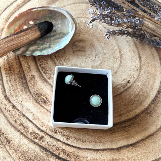 Boucles d'Oreilles puces en Aventurine verte