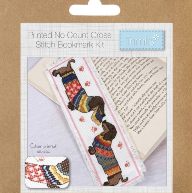 Cross Stitch Kit: Printed: Bookmark: Dachshund in Jumper 