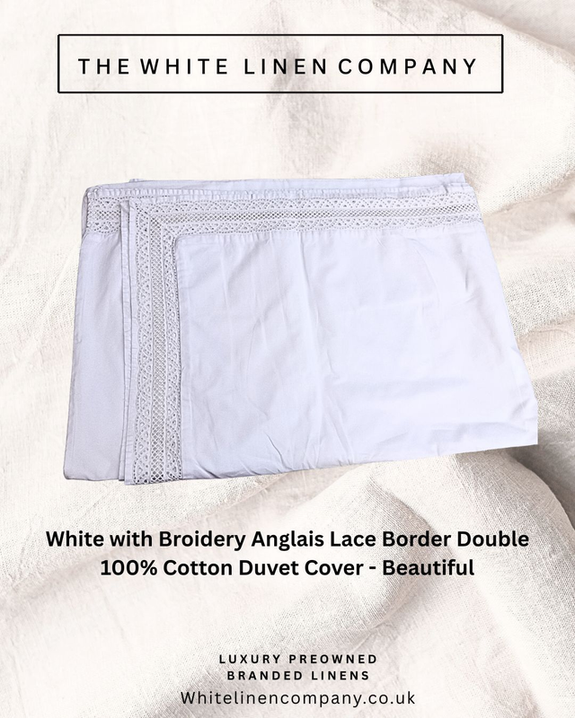 White with Broidery Anglais Border Double 100% Cotton Duvet Cover - Beautiful