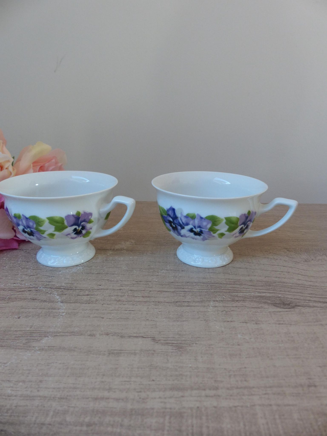 Deux tasses à café porcelaine Rosenthal Collection Classic, Allemagne, tasses romantiques fleurs pensées violettes, cadeau couple ami maison