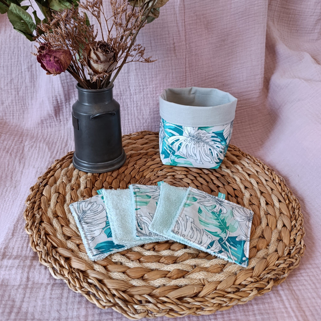 Panière + 5 Cotons Lavables Monsteras