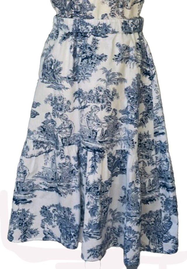 Jupe motifs toile de Jouy bleu