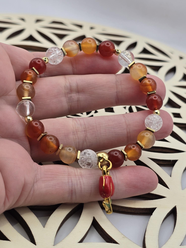 Bracelet Cornaline et Cristal de roche 0,8 cm