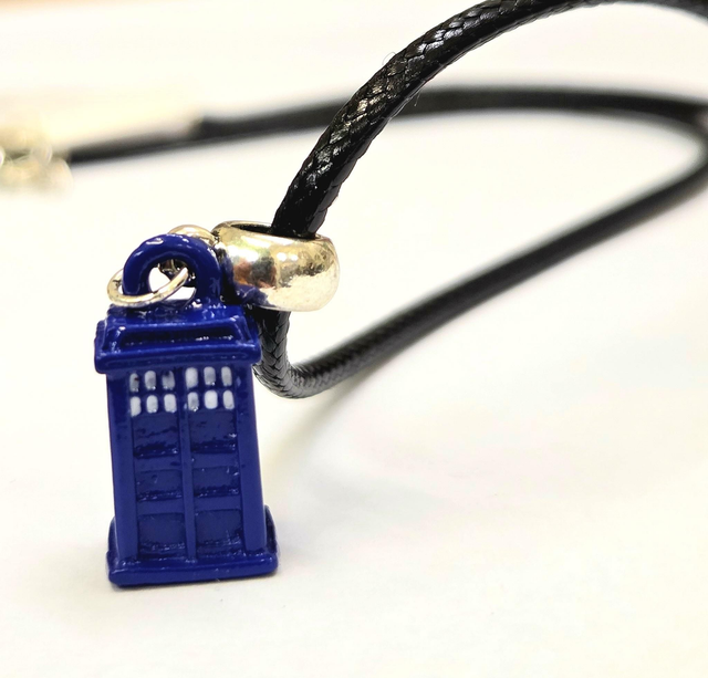 TARDIS on black waxed cord Necklace 49cm