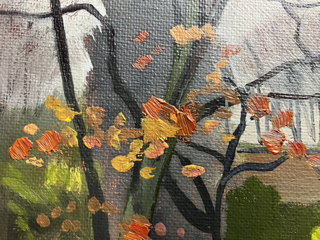 North Dalton view of church from the village hall. 14x10 inch oil on canvas board