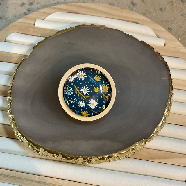 Handmade brooch with blue Christmas design. Beautiful Christmas gift.