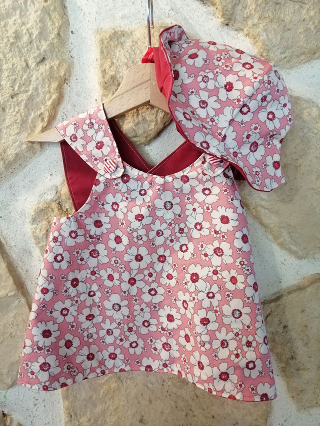 Robe bébé 0/3M "Pâquerette" et son bob assorti