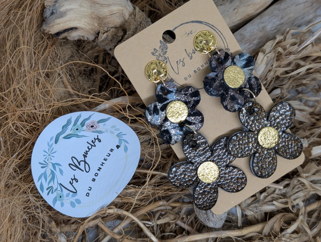 Boucles d&#039;oreilles Marguerite m1079 marron doré cuivré 