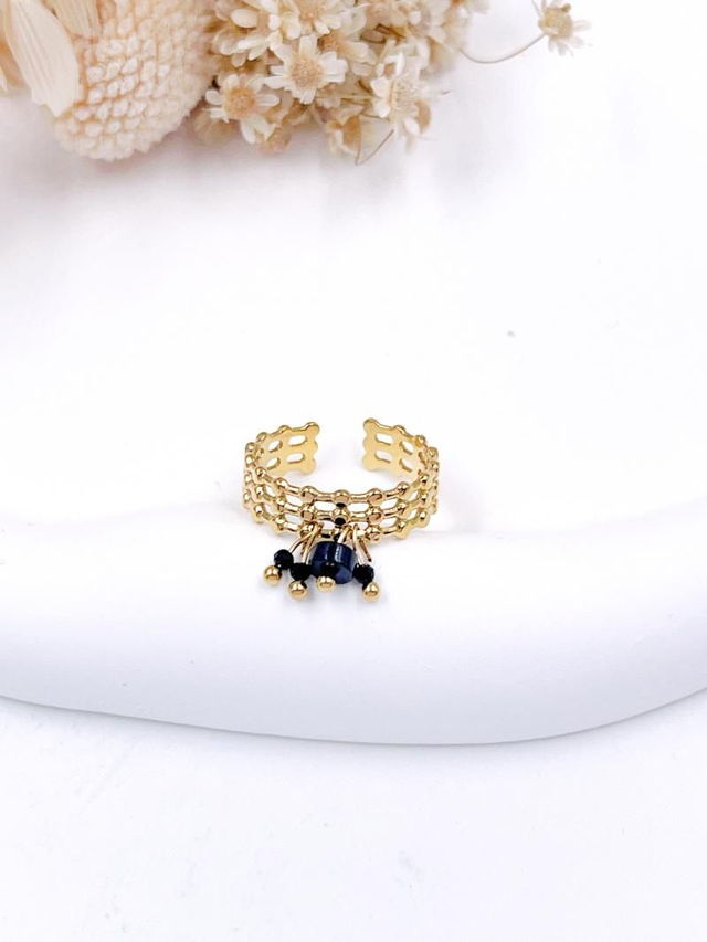 Bague ajustable pierre noire