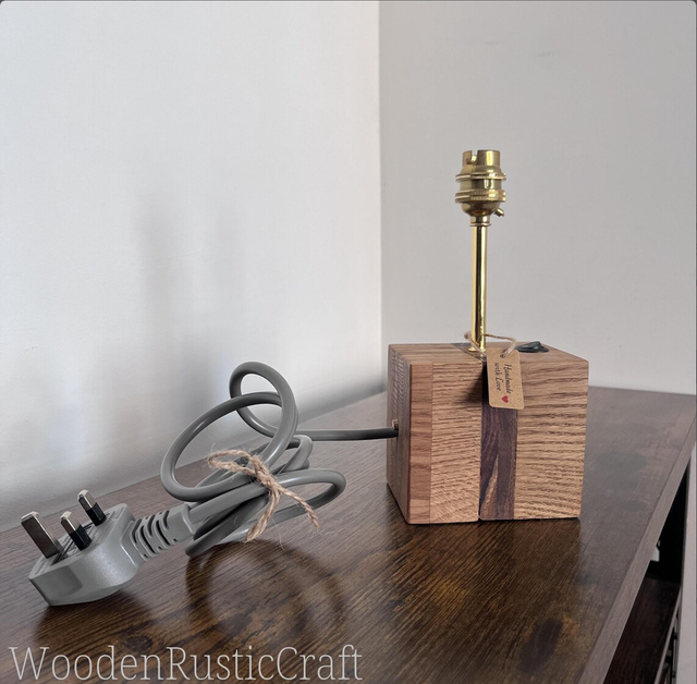 Classic Solid Oak Table Lamp Base — Standard Cable