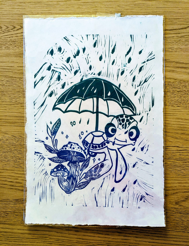 Surfs up Turtle - Lino print