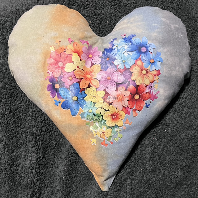 Hand tie dye cushion with heart flowers