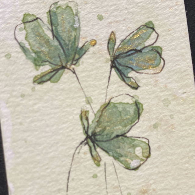 Marque-page Fleurs vertes et dorées 