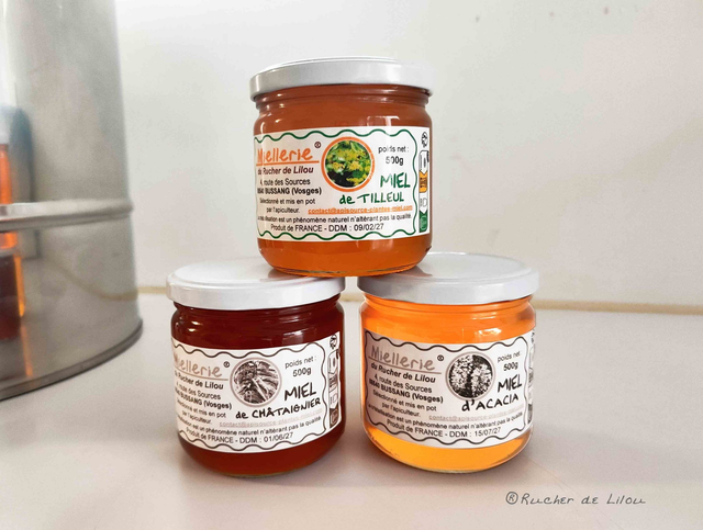 6 Miels de 500grs - 2x Châtaignier - 2x Tilleul - 2x Acacia