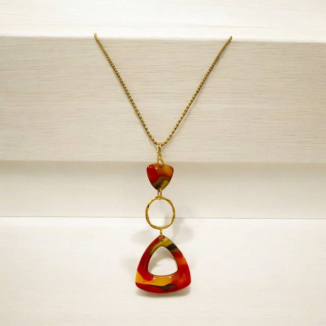 SAUTOIR TRIANGLE ROUGE/JAUNE