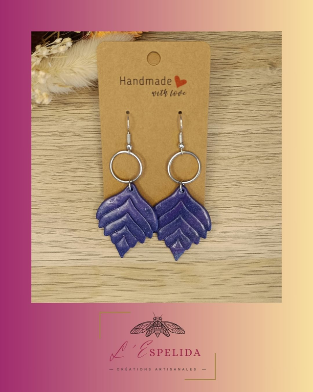 Plumeaux violets/bleus avec anneau argenté