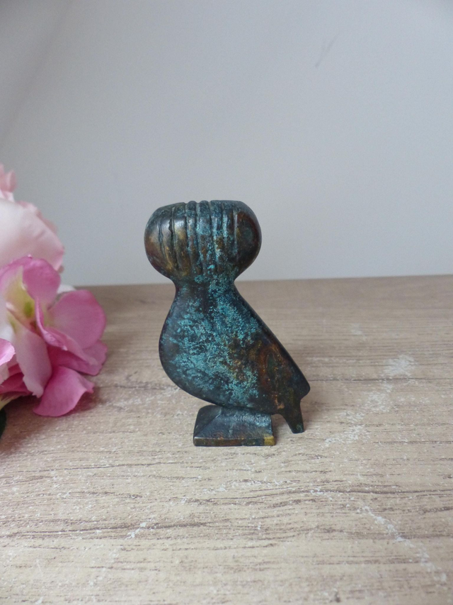 Figurine chouette plate d'Athéna en métal, symbole de sagesse, petit hibou sculpture d'art grec, sculpture chouette porte-bonheurstatuette