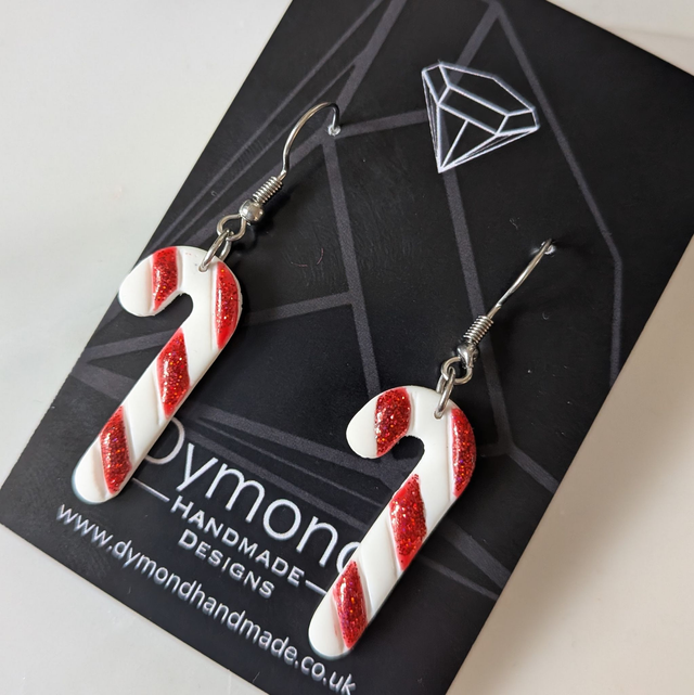 Christmas Candy Cane Drop Earrings