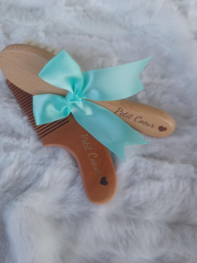 Brosse à poils doux &amp; peigne bébé personnalisés – Cadeau de naissance naturel
