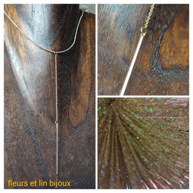 Collier long pendentif chaine en acier inoxydable doré, monté sur fil de lin réglable avec chaîne d&#039;extension 