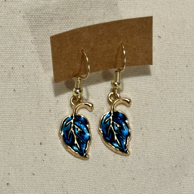 Blue leaf hook earrings 