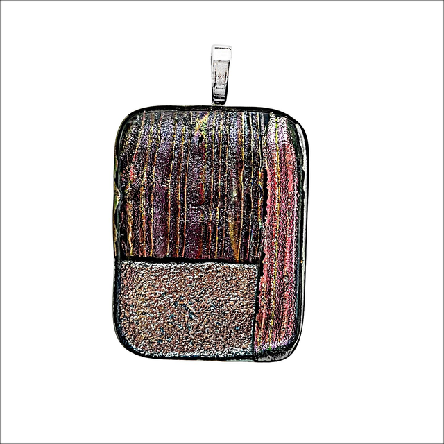 Pendant in silver, pink and striped purple dichroic fused glass (Ref P14)