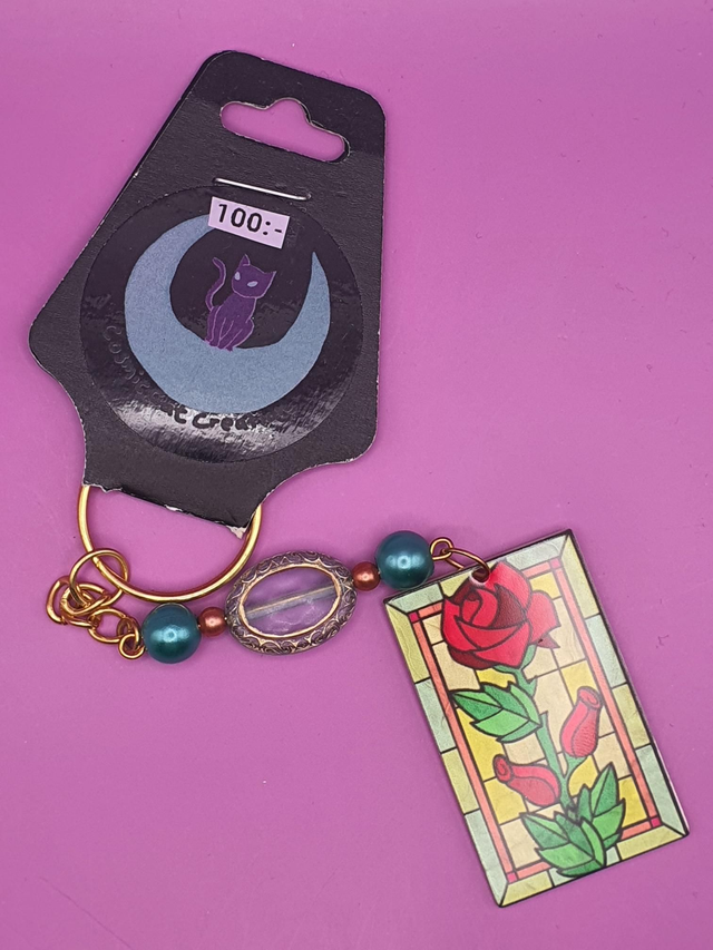 Keychain Glass Red Rose