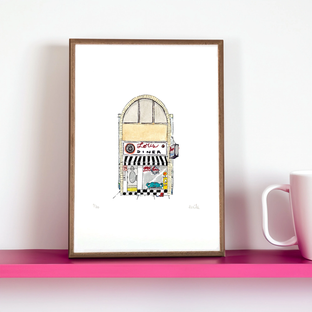 Retro 50&#039;s Lori&#039;s Diner Art Print – San Francisco Vintage Decor – Nostalgic American Diner Illustration