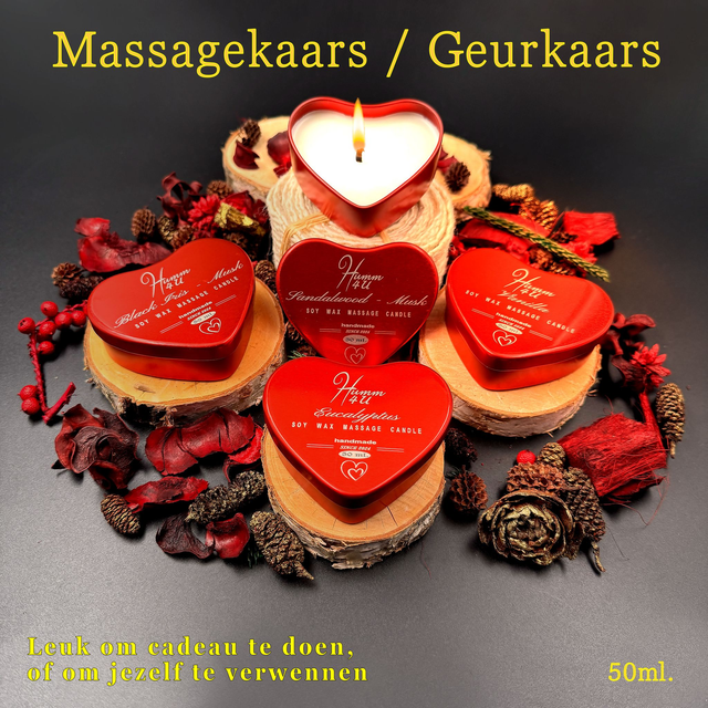Massagekaars / Geurkaars Rood Hart Sandalwood - Musk 50ml. (ruim 80gram)