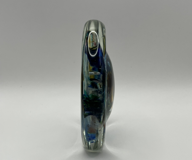 Jane Charles Comos Series Circular Sculpture – Multi-Colour Centre Encased in Clear Glass