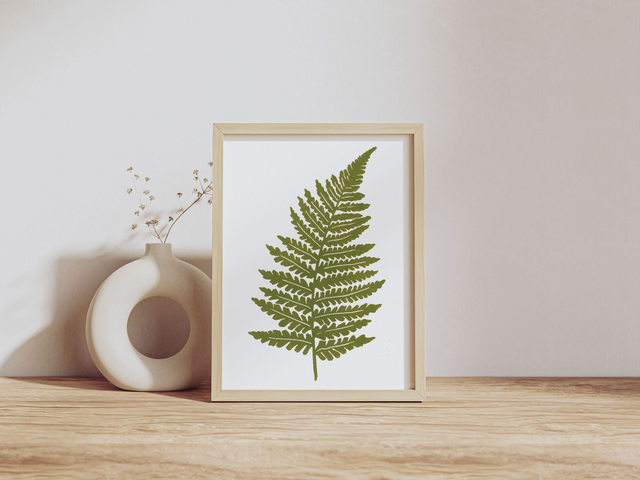 Linogravure “Fougère” – Impression artisanale A5 sur papier coton recyclé