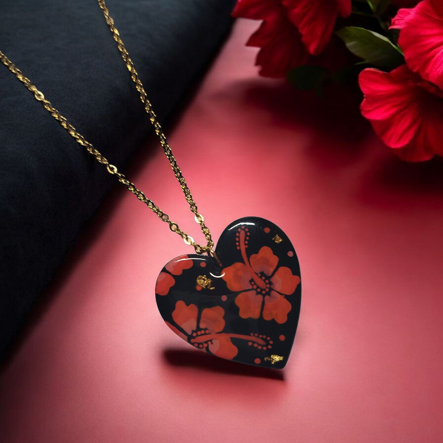 Collier dessiné Flora acier inoxydable rouge