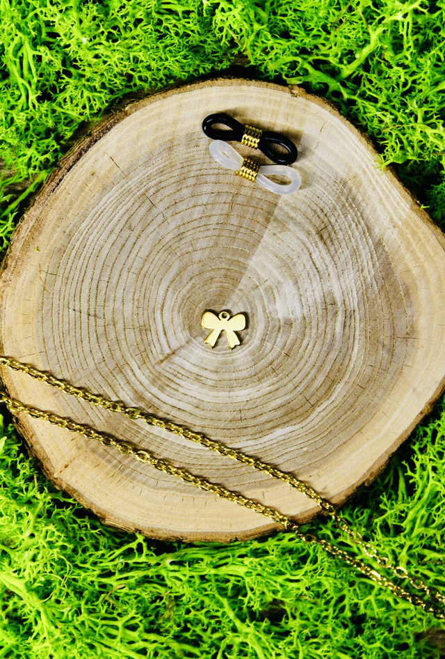 Chaine de lunettes touche de magie dorée personnalisée Noeud papillon