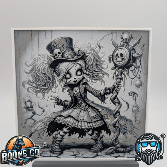 Tableau décoratif 3D Hueforge – Petite sorcière gothique steampunk – Impression 3D PLA 200 x 200 mm