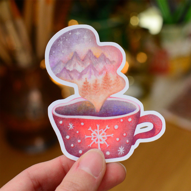 "A Cup Of Cozy" XL vinyl sticker