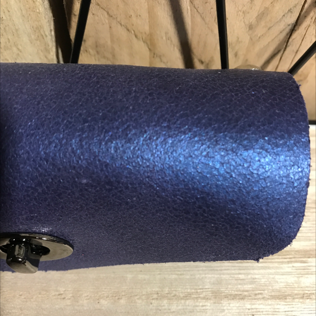 Porte Monnaie Bois et Cuir Bleu Nacré