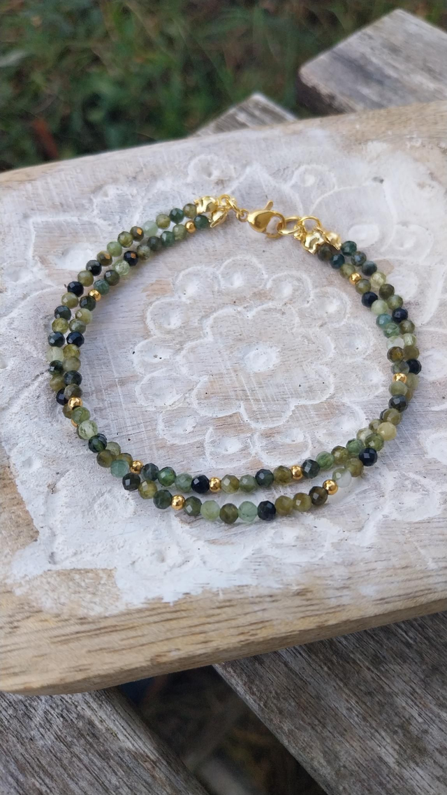 Bracelet double en pierres de Tourmaline verte facettée 