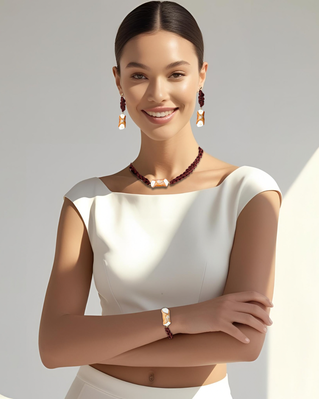 Parure Siciliana: Collana, Bracciale, Orecchini con Cannolo Gusto Ricotta e Granella di Nocciole – Artigianale in Argilla Polimerica, Regolabile