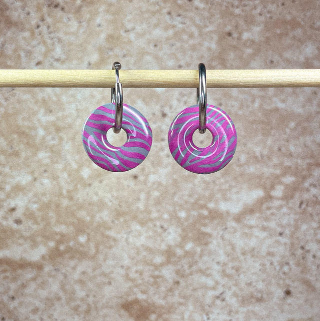 Boulons - Zèbre rose &amp; gris (sans créoles)