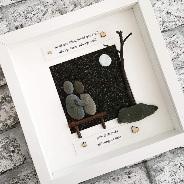 Loved you then, love still anniversary gift | Valentine gift | Pebble couple on bench 