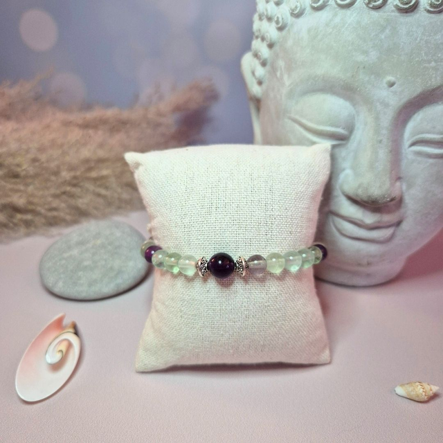 Bracelet élastique SEYCHELLES – Fluorite multicolore naturelle