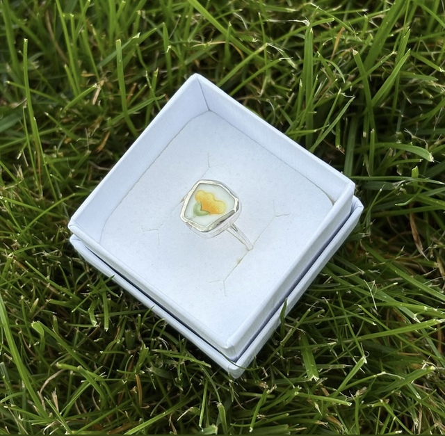 Recycled Pottery &amp; Recycled Silver Ring Size P