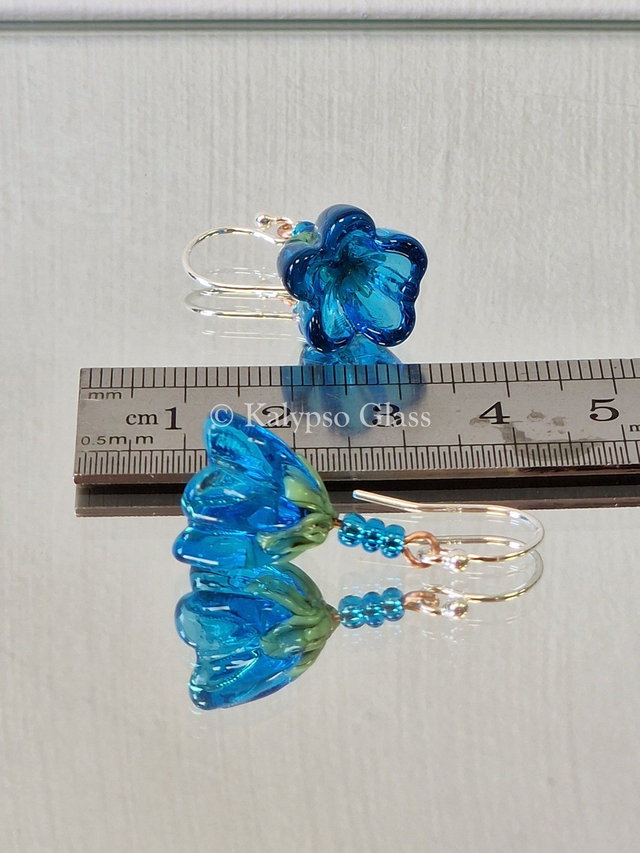 Bellflower Earrings, Dark Aqua