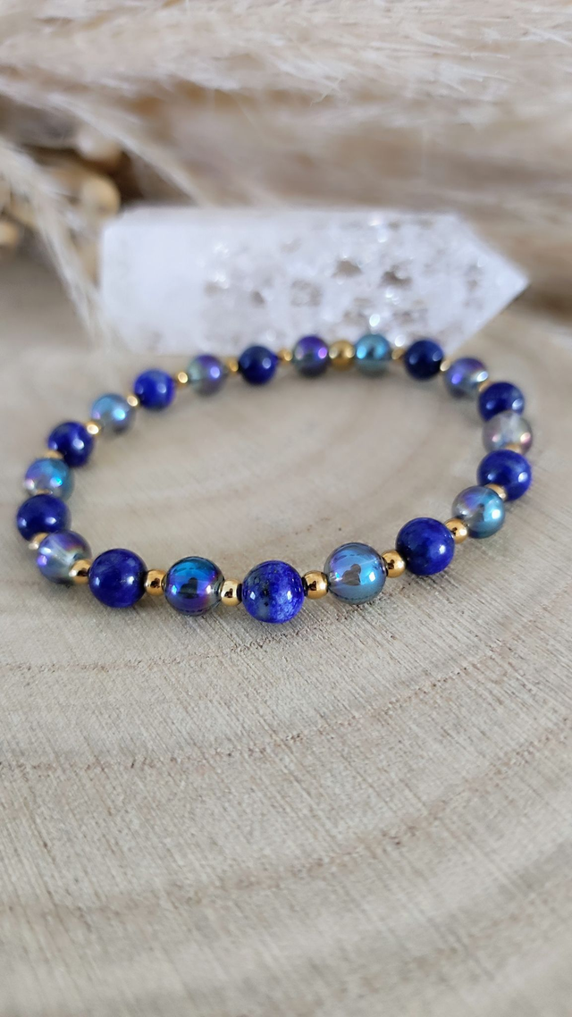 Bracelet "Pierre de Vérité" Lapis lazuli et Aqua aura