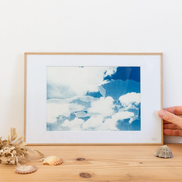 Nuages - Cyanotype sous verre - 20x30 cm 