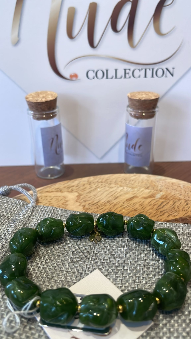 Bracelet Résine &amp; Acier – Vert Profond