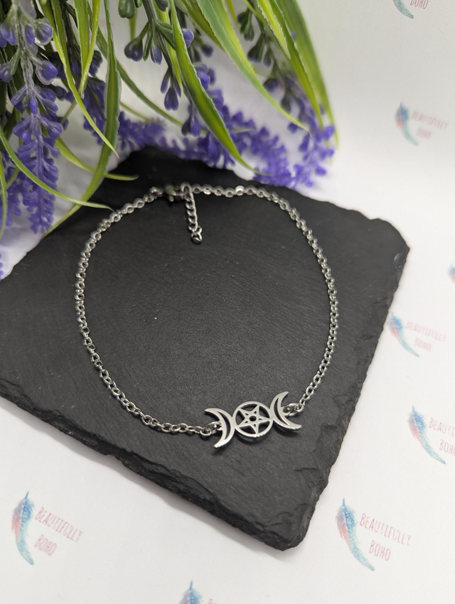 Stainless Steel Anklet with Pentagram Charm 