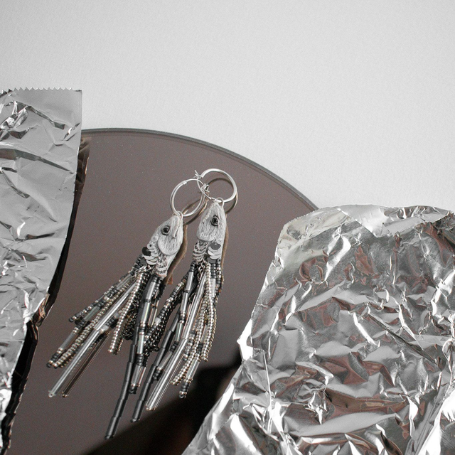 HERRING | Silver - silli - fish hand embroidered hoop earrings